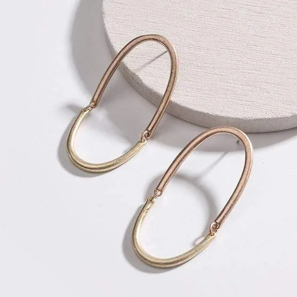 Womens Two-Tone Oval Hoop Post Earrings