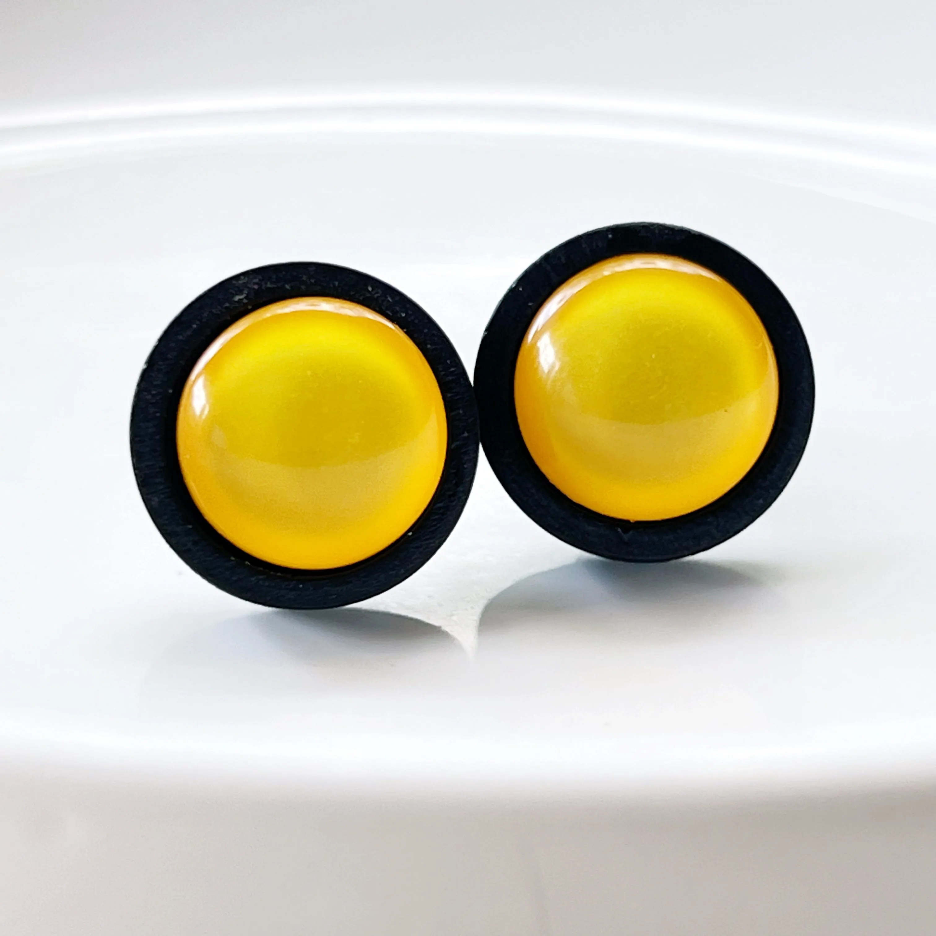 Yellow Resin Black Wood Unisex Stud Earrings - Stylish & Versatile Accessories