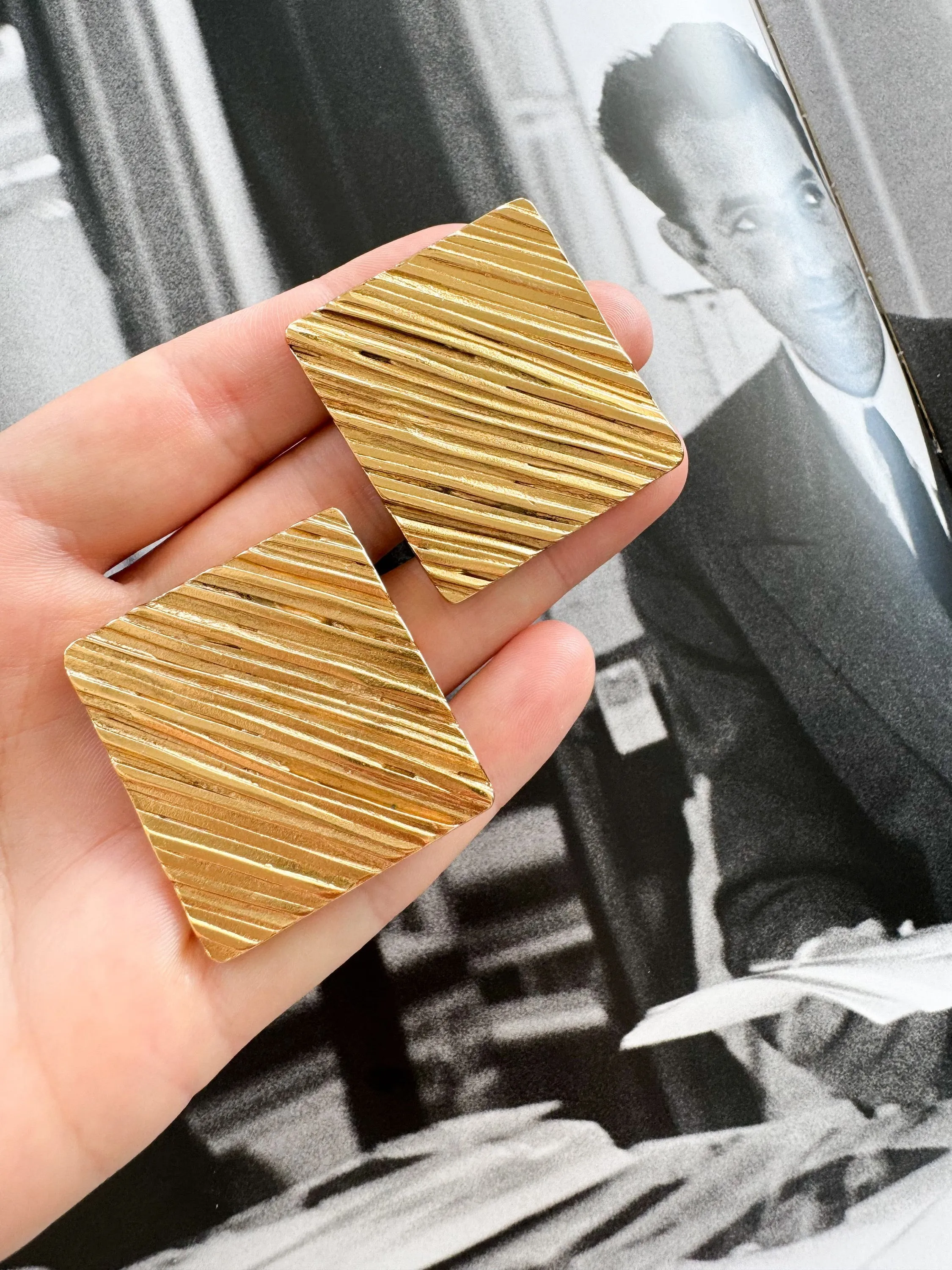 YSL Yves Saint Laurent Vintage Massive Rectangle Earrings Stylish Made in France