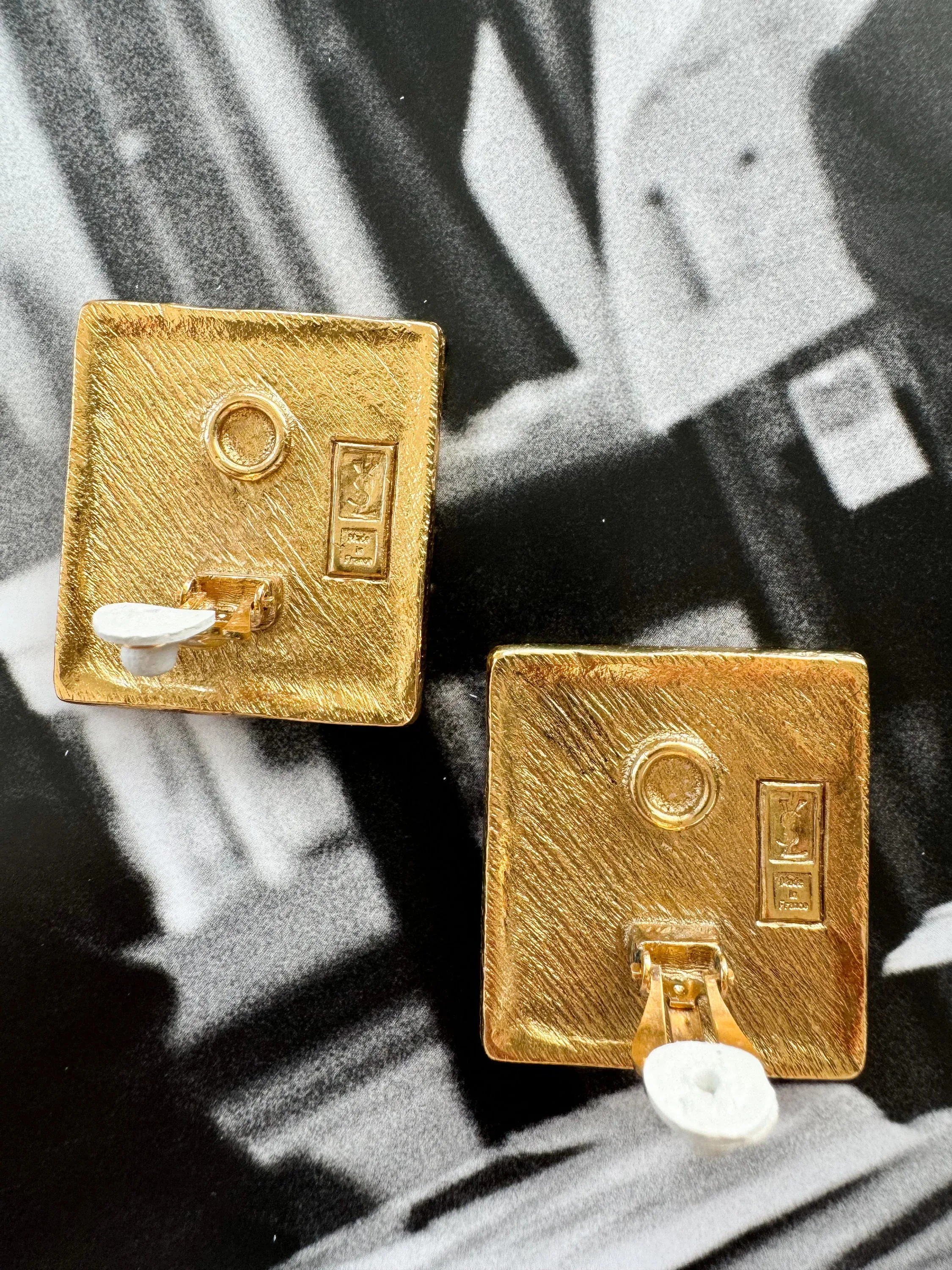 YSL Yves Saint Laurent Vintage Massive Rectangle Earrings Stylish Made in France