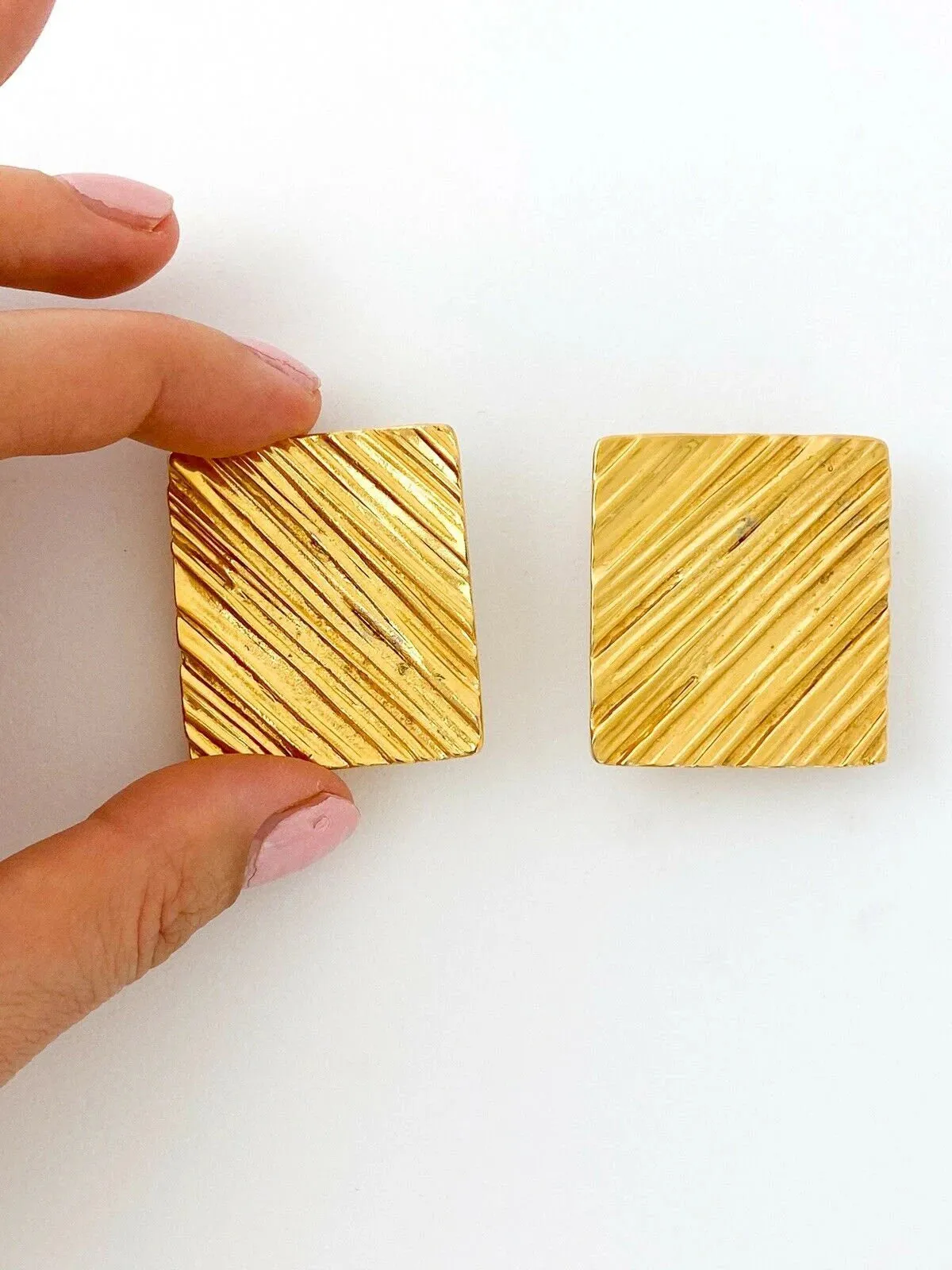 YSL Yves Saint Laurent Vintage Massive Rectangle Earrings Stylish Made in France